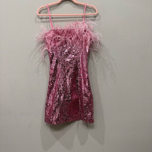Anthropologie Audrey Adele Pink Feather Sequin‎ Mini Dress XS - Picture 6 of 16